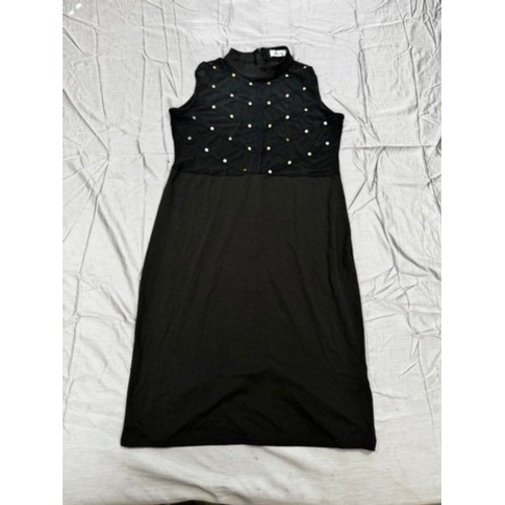 Jasmine Black Sheer Mesh Studded Mock Neck Sleeveless Midi Dress Plus Size 3X